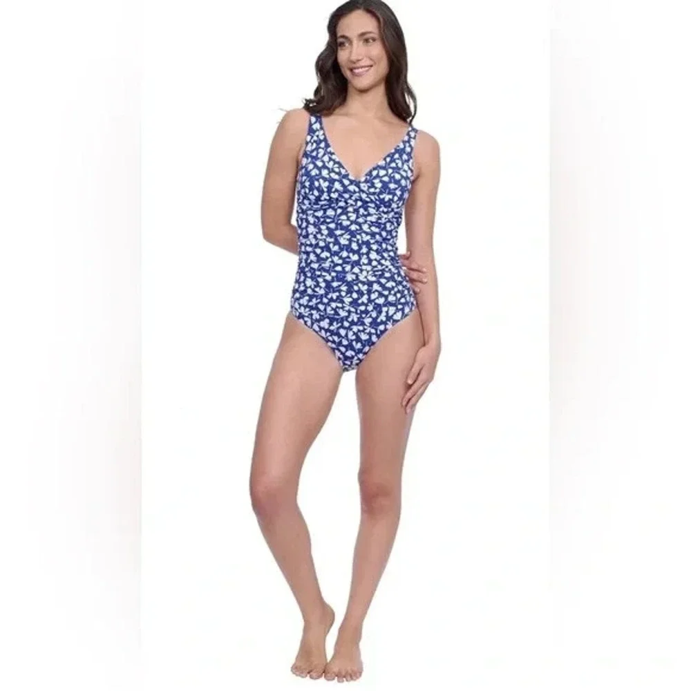 Profile by Gottex One Piece Swimsuit Womens 16‎ Blue Floral Tummy Control NWT